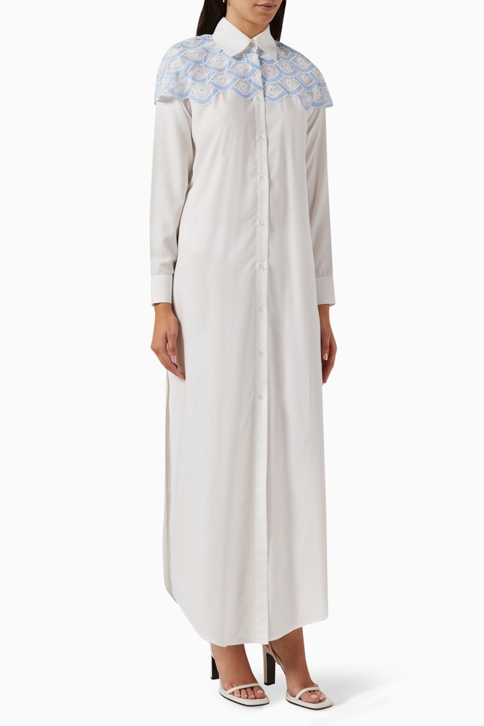

Lace-trimmed Maxi Dress in Cotton-poplin, Blue