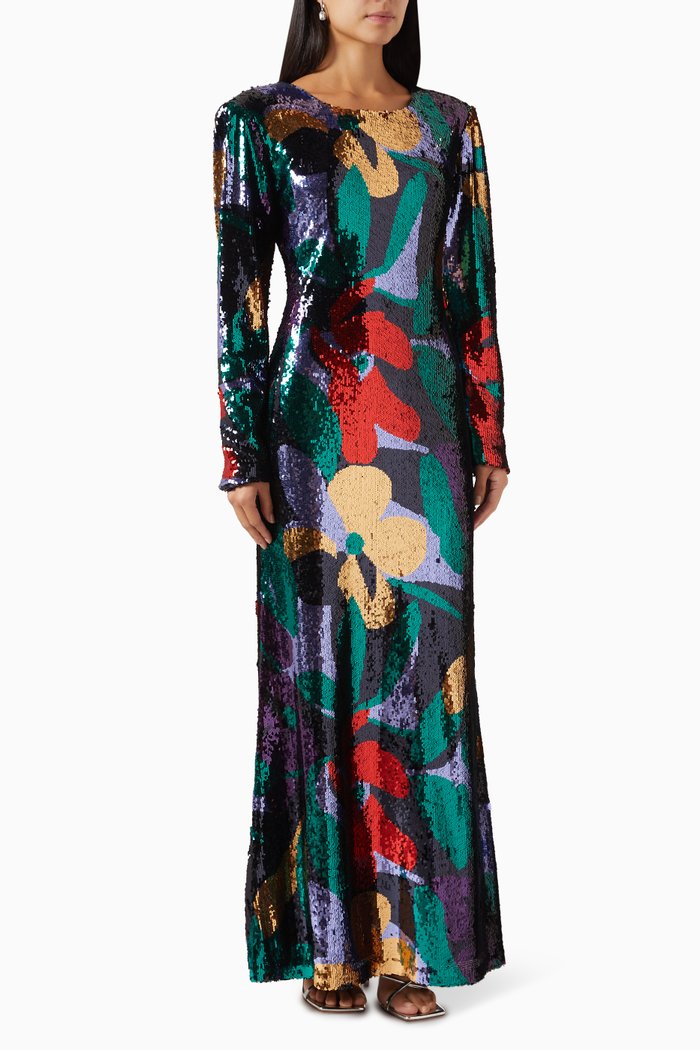

Sequin-embellished Floral Maxi Dress, Multicolour