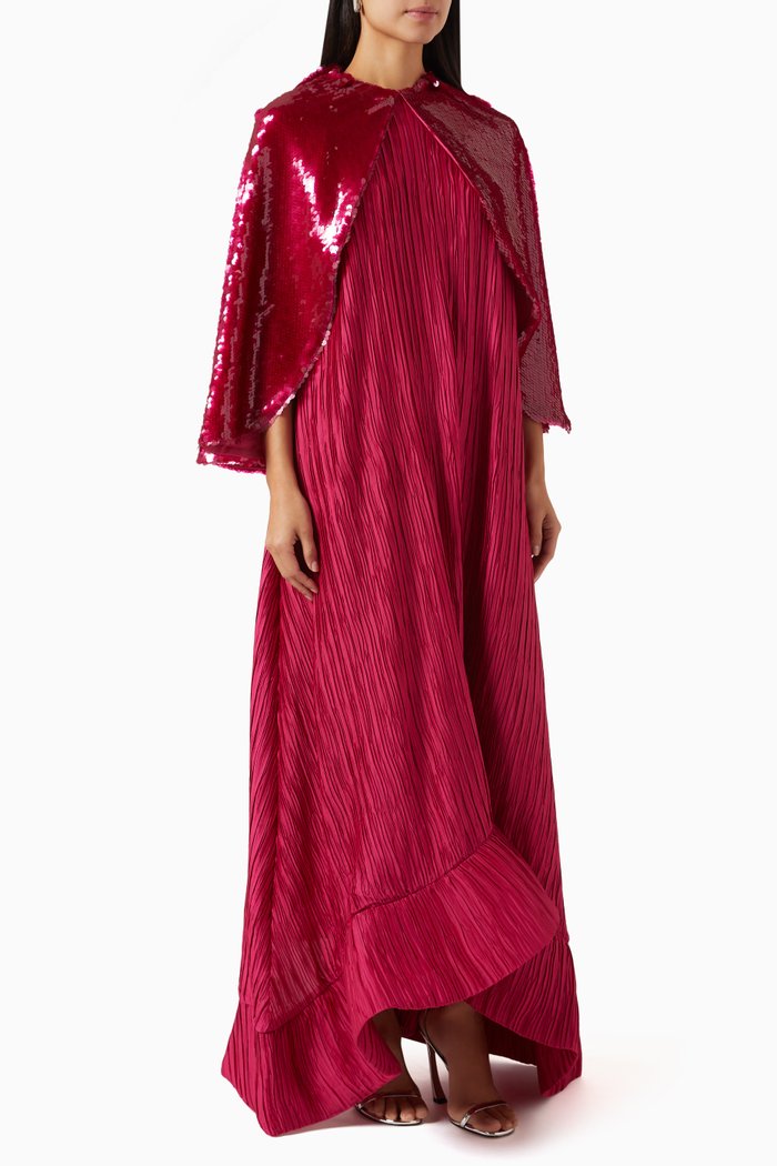 

Sequin-embellished Cape Maxi Dress in Plissé, Pink