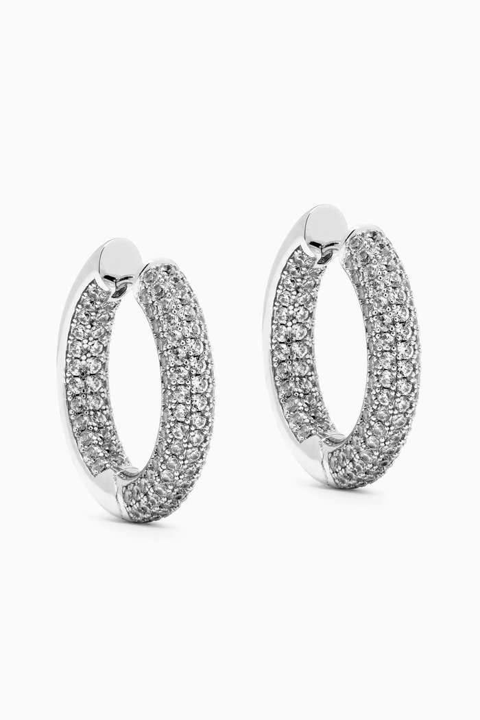 

Reversible Pavé Hoop Earrings in Silver-plated Brass