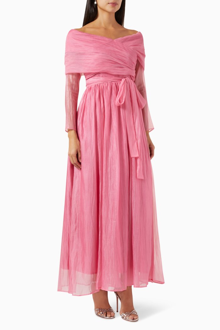 

Gathered Off-shoulder Maxi Dress, Pink
