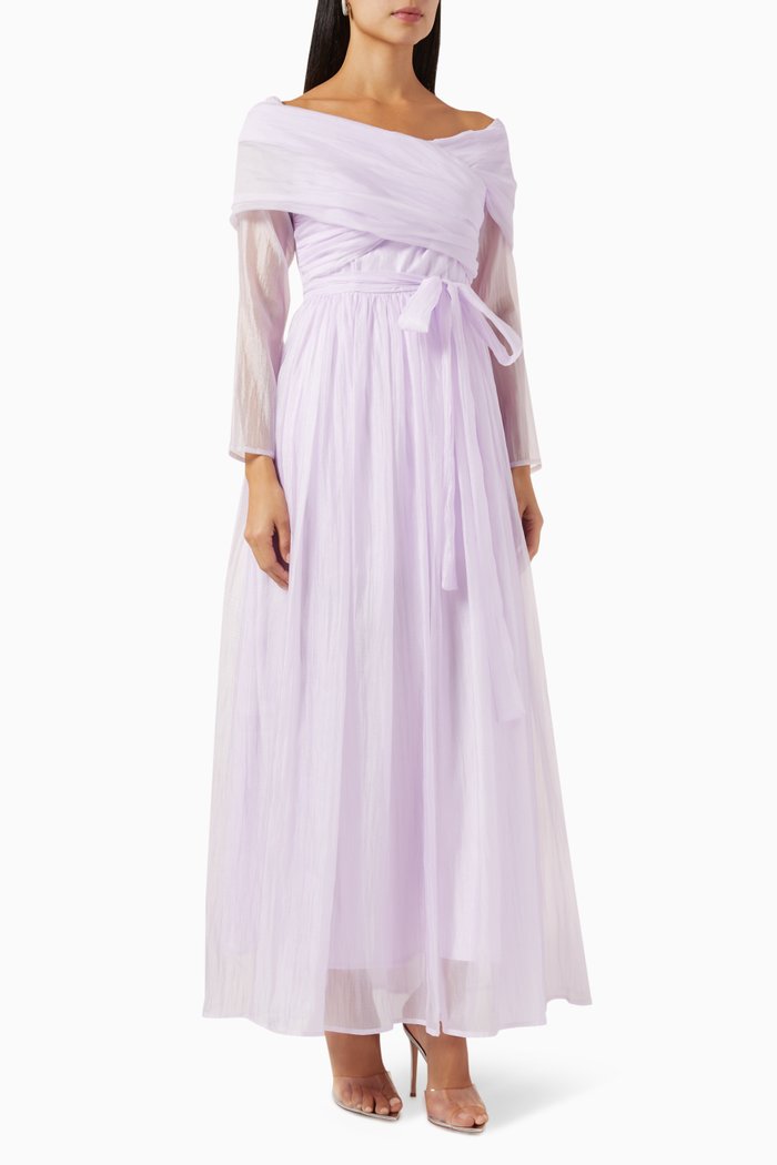 

Gathered Off-shoulder Maxi Dress, Purple