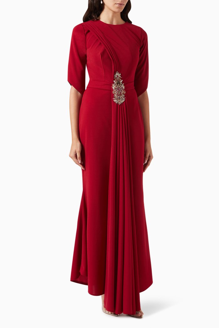 

Crystal Embellished Maxi Dress, Red
