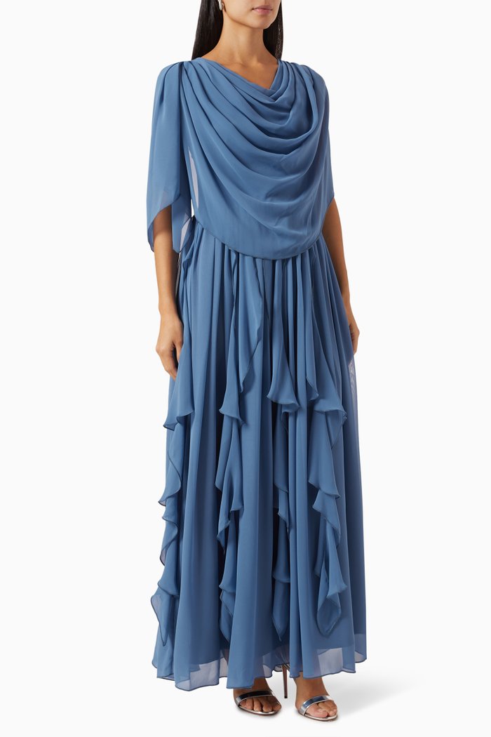 

Draped Pleated Maxi Dress, Blue