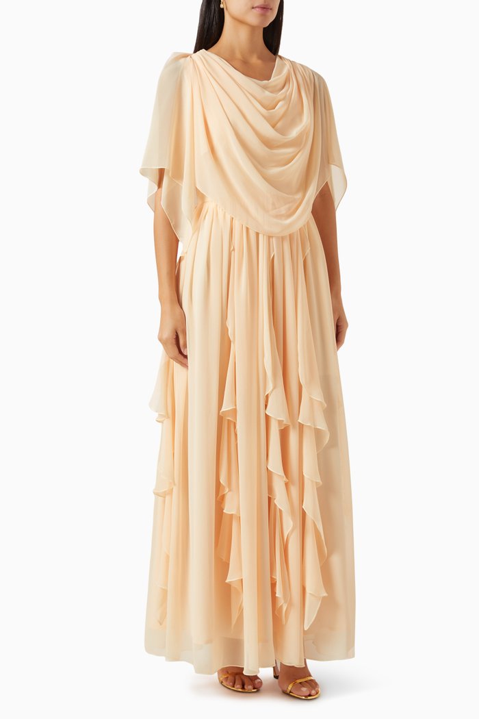 

Draped Pleated Maxi Dress, Neutral