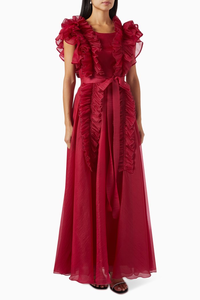 

Ruffled-trim Maxi Dress, Red