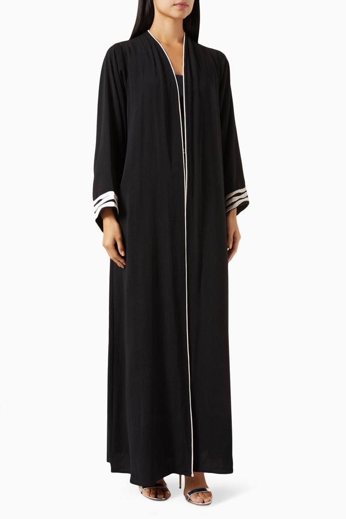 

Contrast-trim Abaya in Crepe, Black