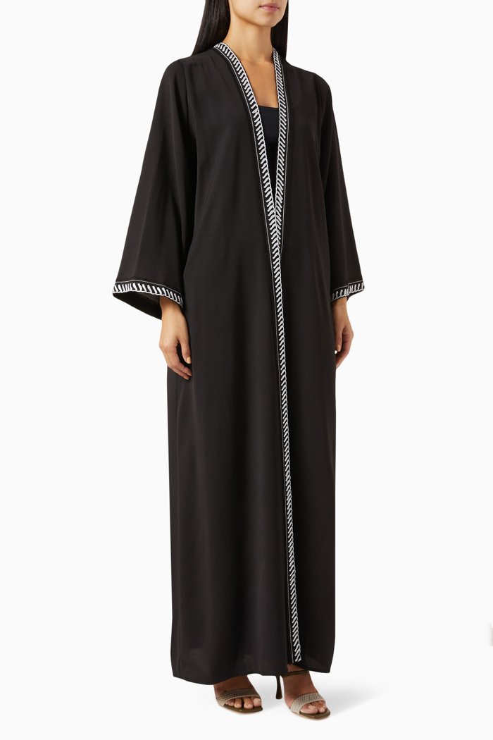 

Contrast-trim Abaya in Crepe, Black