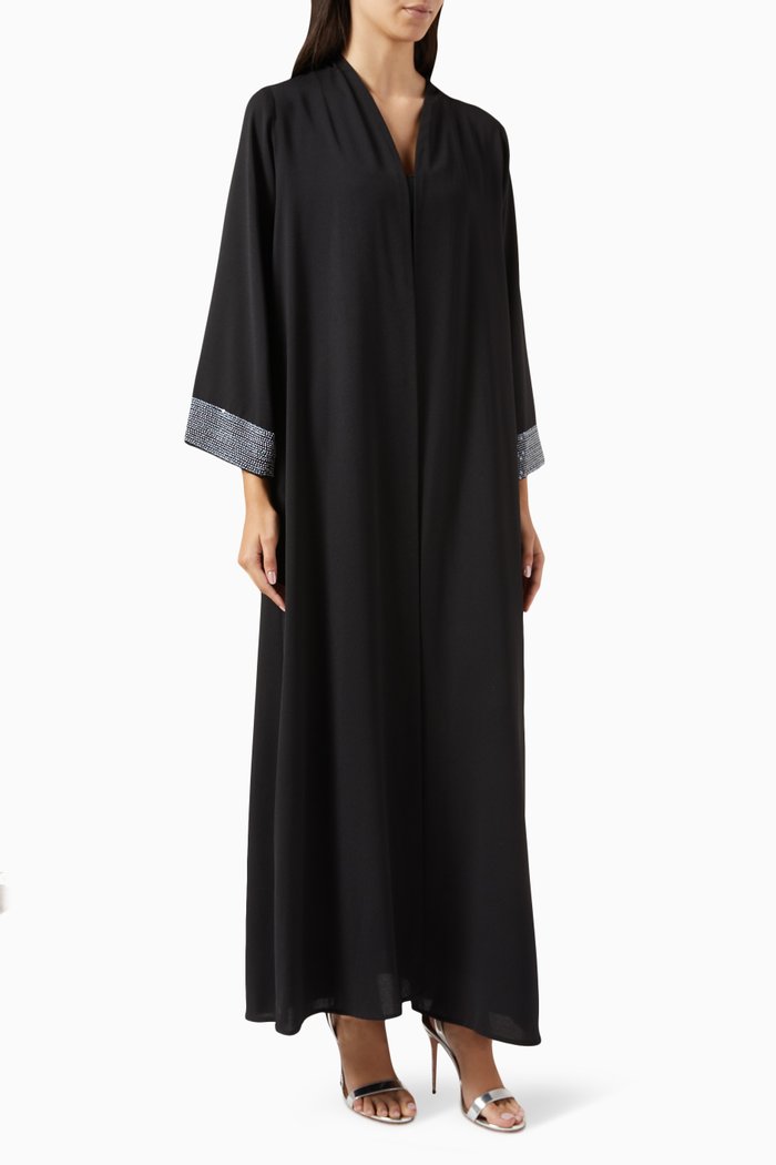 

Embellished-sleeve Abaya in Crepe, Black