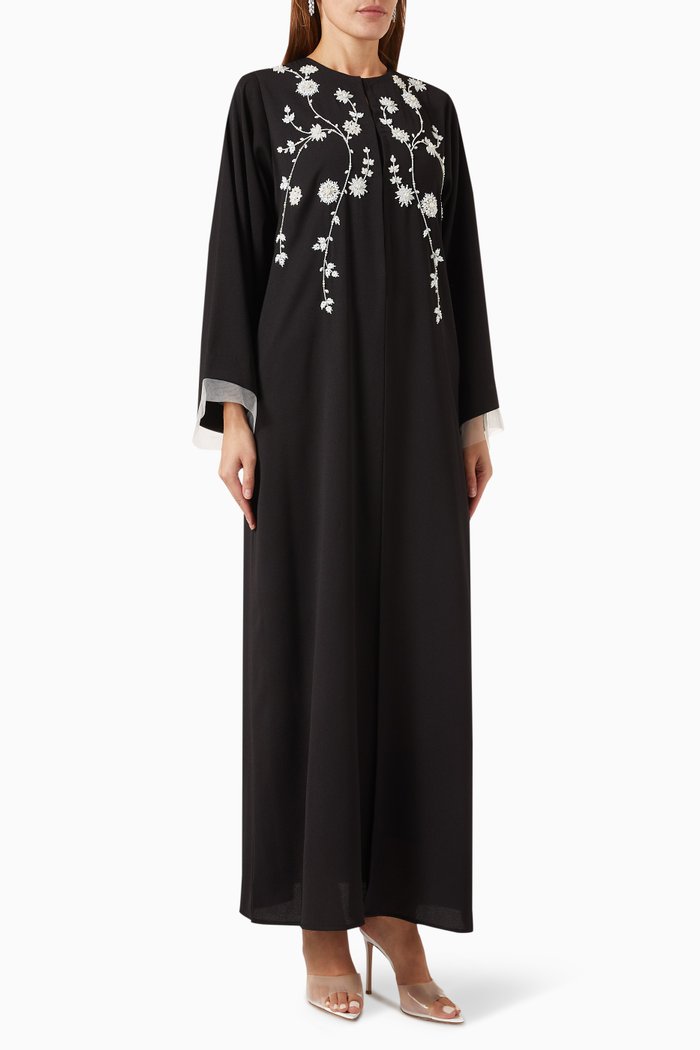 

Floral Embroidered Abaya, Black