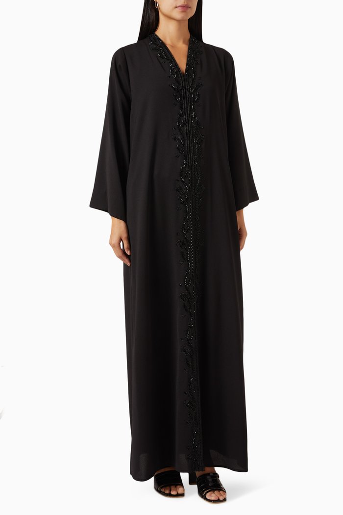 Tonal-embellished Abaya, Black