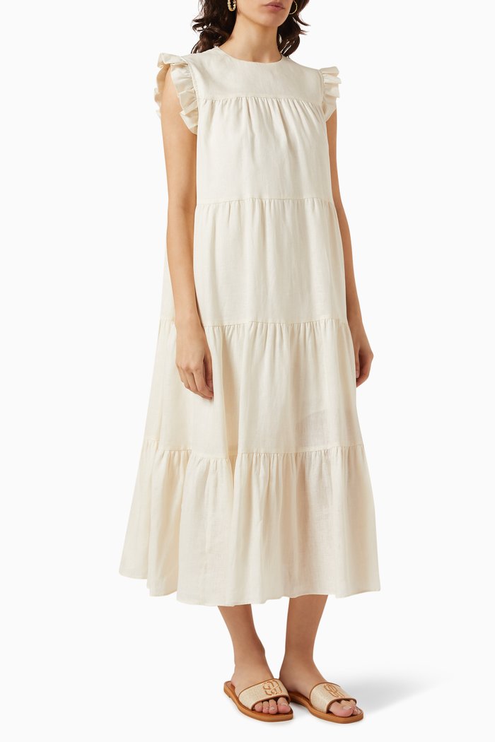 

Tiered Midi Dress in Linen, Neutral