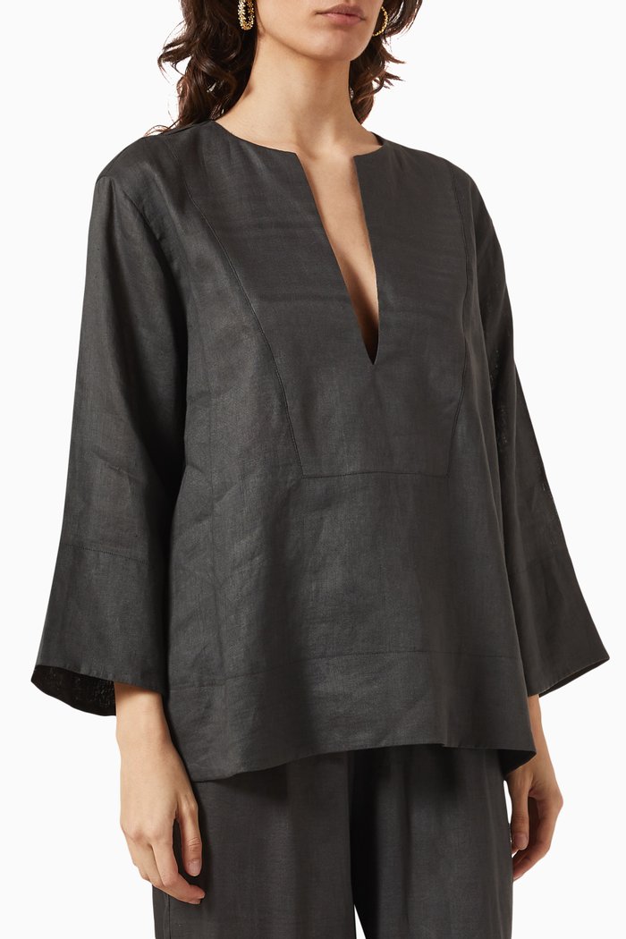 

Wide-sleeved Top in Linen, Black