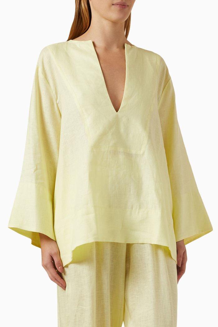 

Wide-sleeved Top in Linen, Green