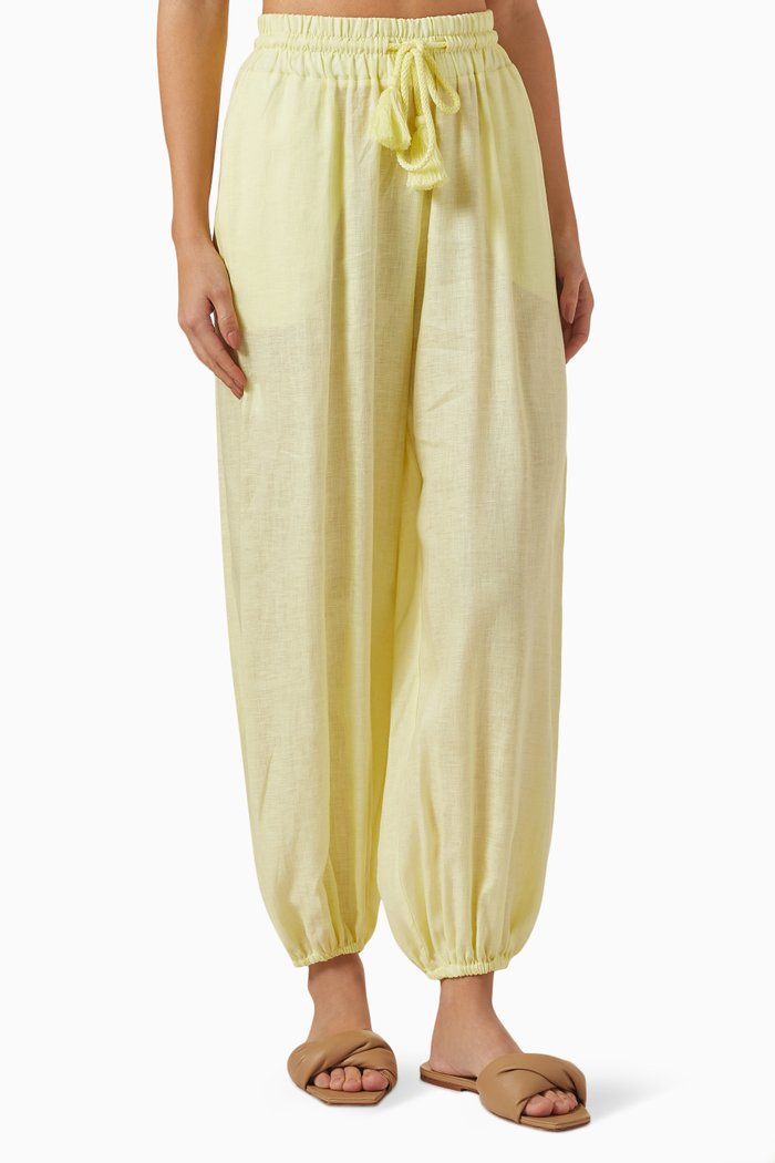 

Drawcord Elasticated Pants in Linen, Green