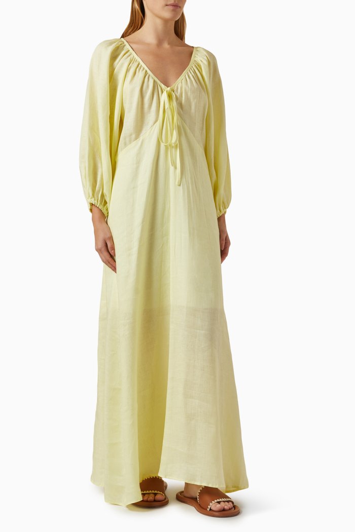 

V-neck Maxi Dress in Linen, Green