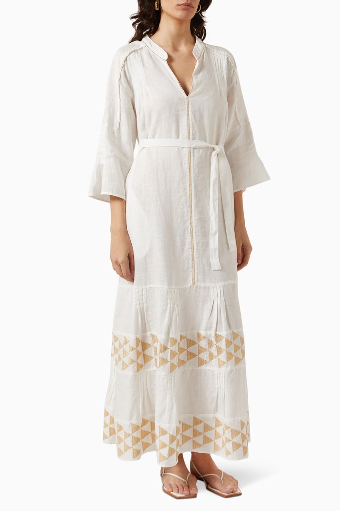 Embroidered Maxi Dress in Linen, White