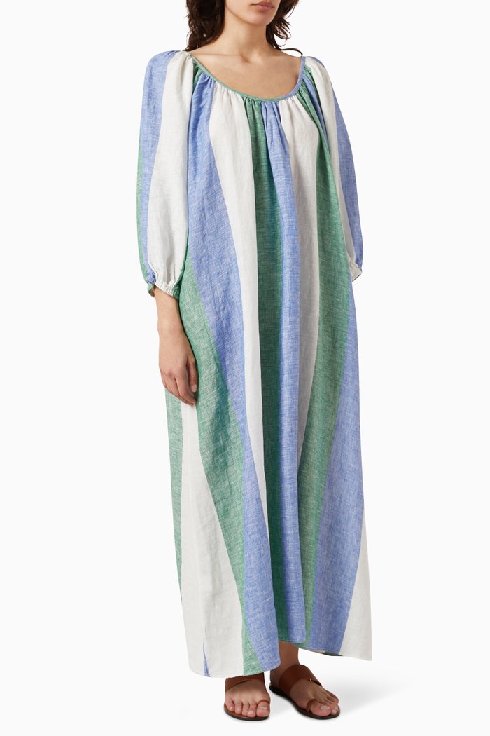 

Striped Maxi Dress in Linen, Multicolour