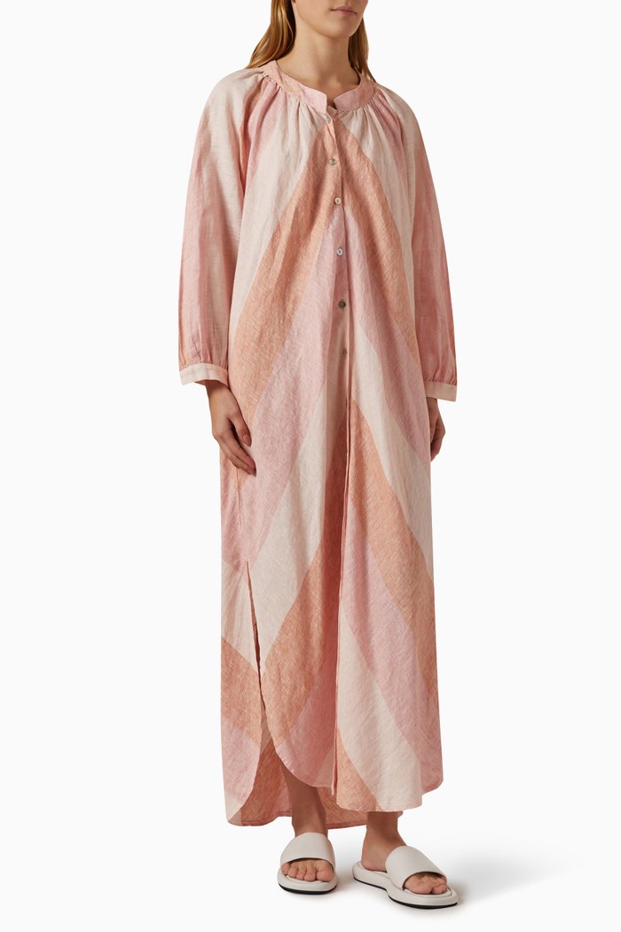 

Chevron-print Maxi Dress in Linen, Pink