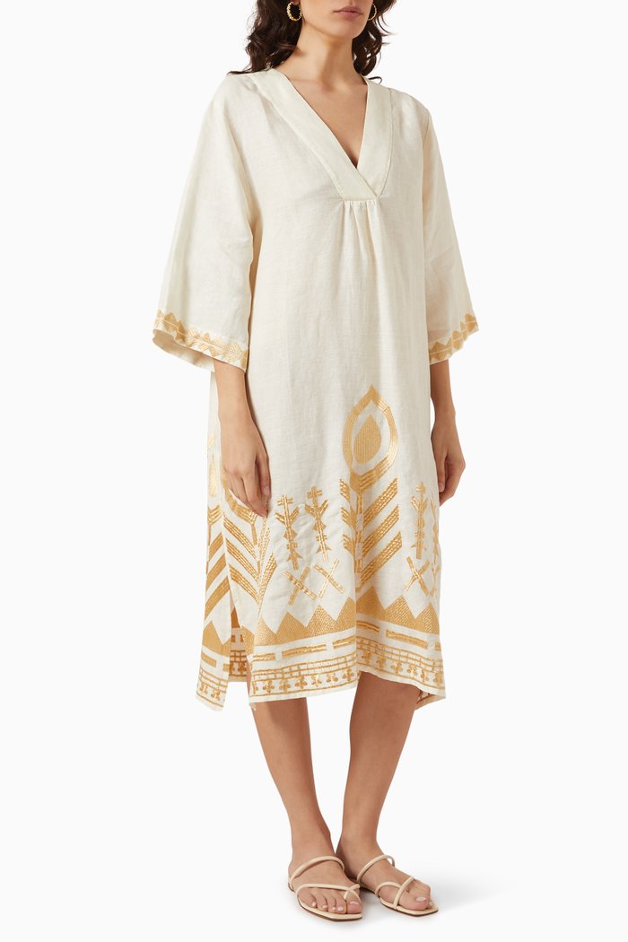 

Embroidered Kaftan in Linen, Neutral
