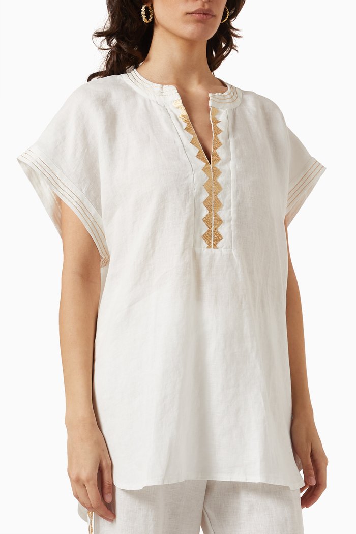 

Embroidered Top in Linen, White
