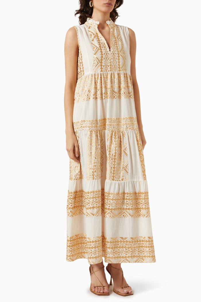 

Embroidered Maxi Dress in Cotton, Neutral