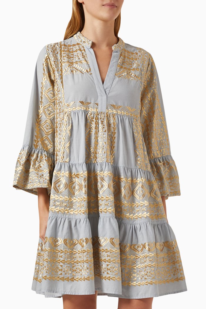 Embroidered Mini Dress, Grey