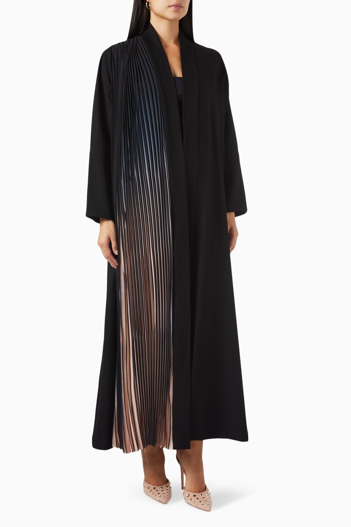 

Contrast Pleated Abaya, Black