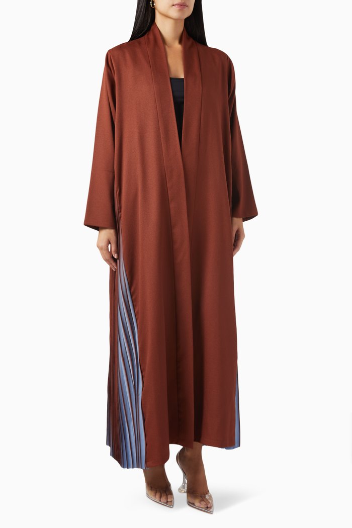

Contrast Pleated Abaya, Brown