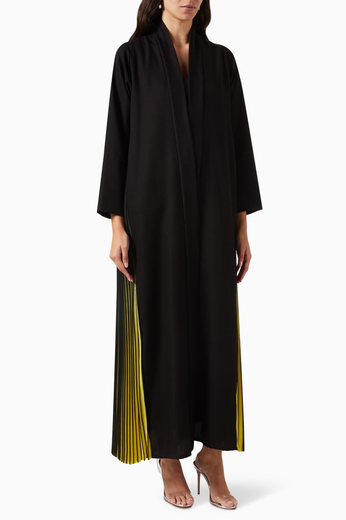 

Contrast Pleated Abaya, Black