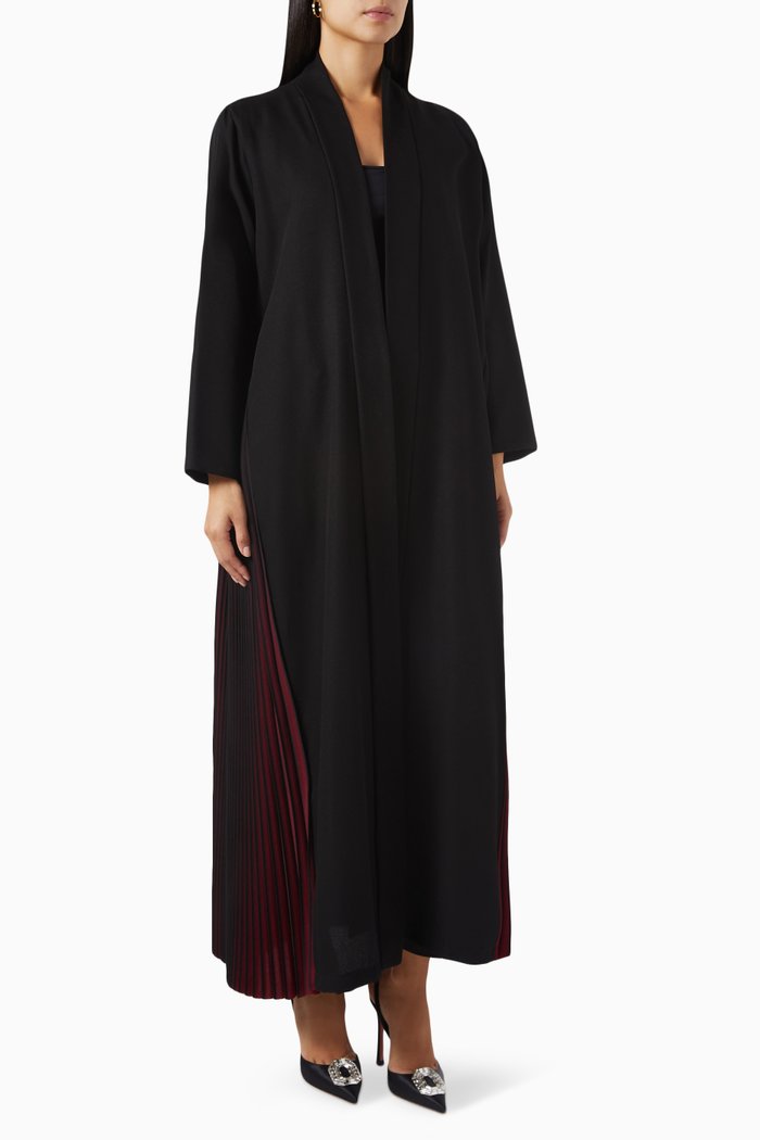 

Contrast Pleated Abaya, Black