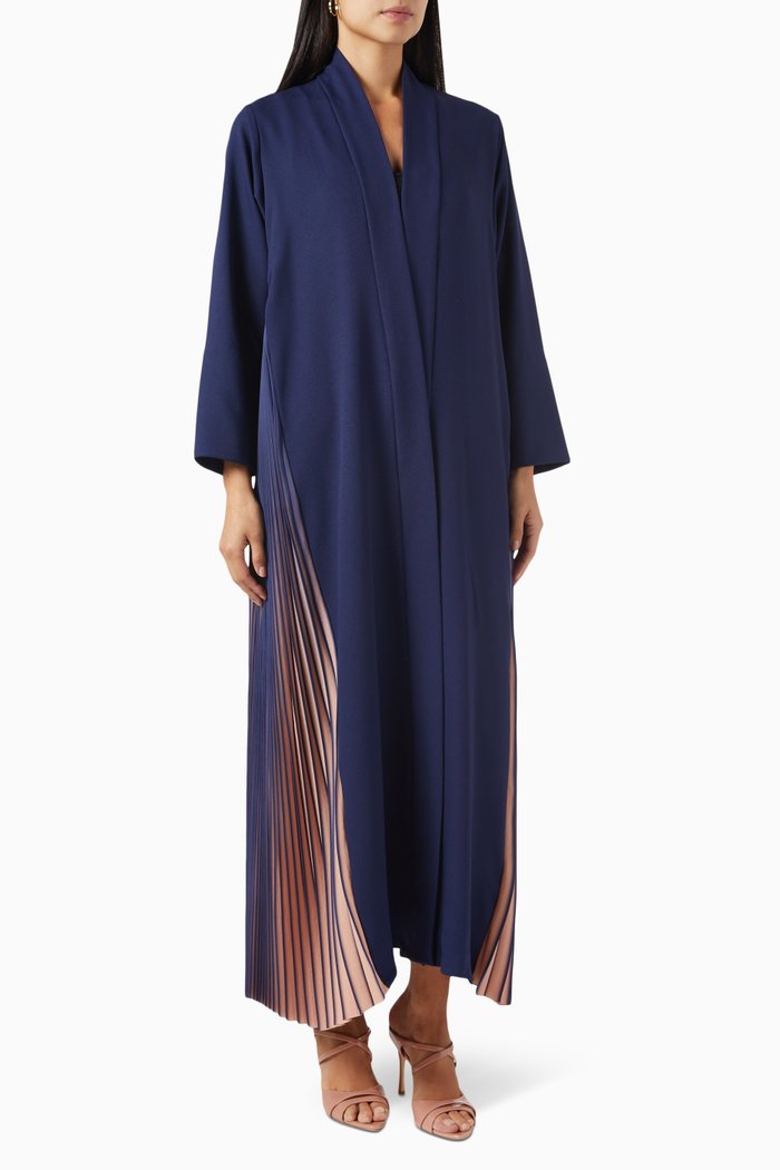 

Contrast Pleated Abaya, Blue