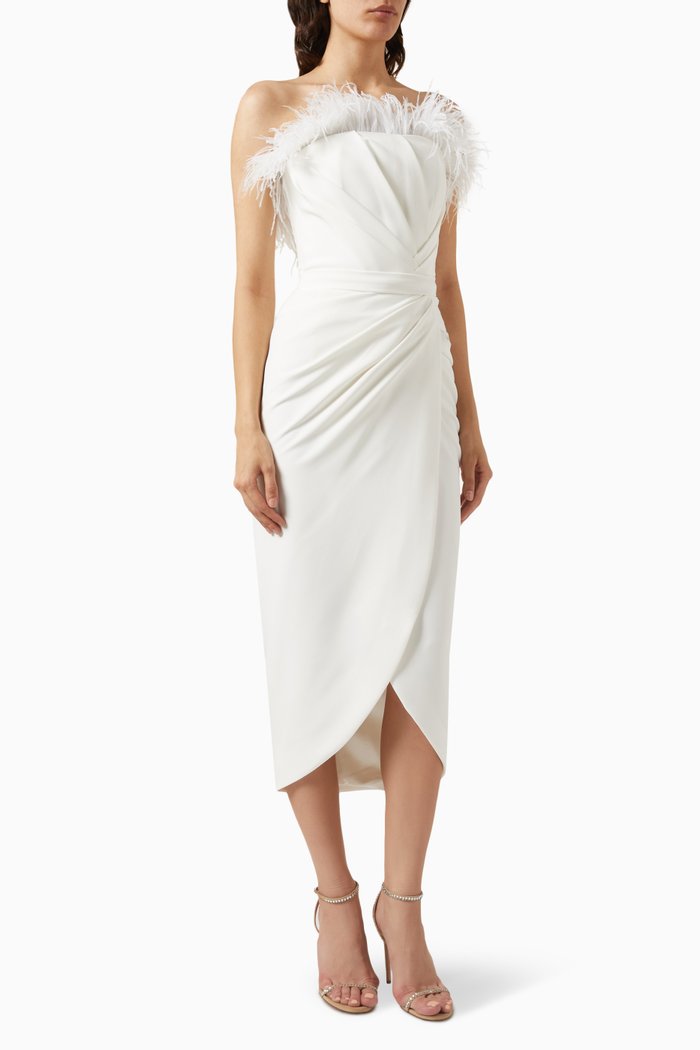 

Strapless Midi Dress in Crepe, White