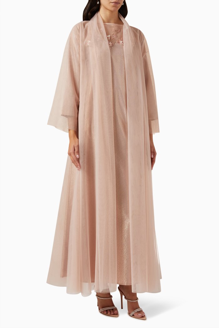 

3-piece Abaya Set in Tulle, Pink