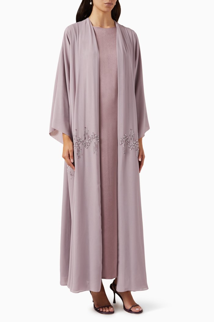 

3-piece Embellished Abaya Set in Chiffon & Satin, Purple