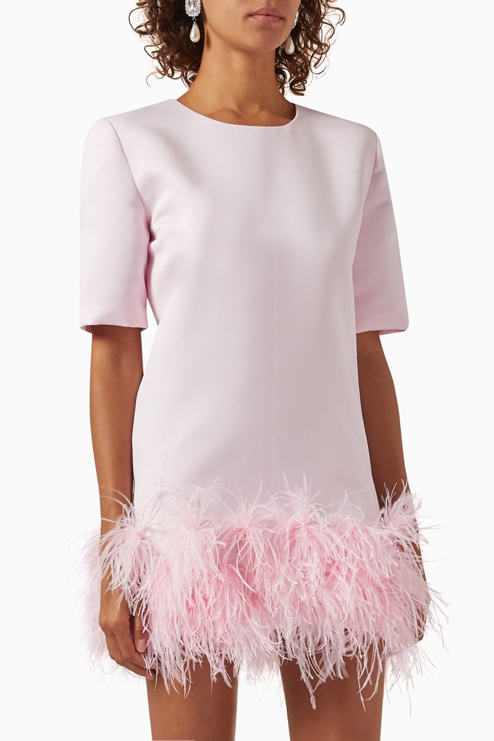 

The Lilly Feather-trimmed Mini Dress in Satin, Pink