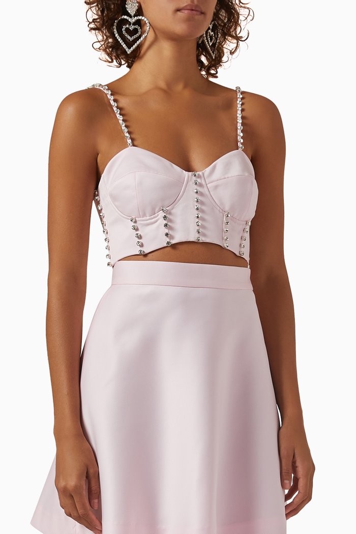 

The Lisa Crystal-embellished Crop Top in Satin, Pink