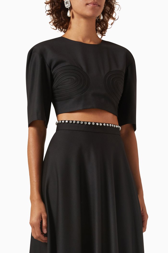 

The Gloria Embroidered Top in Crepe, Black