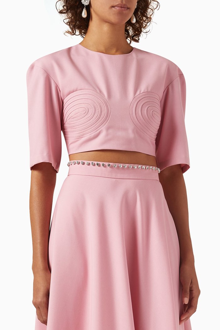 

The Gloria Embroidered Top in Crepe, Pink