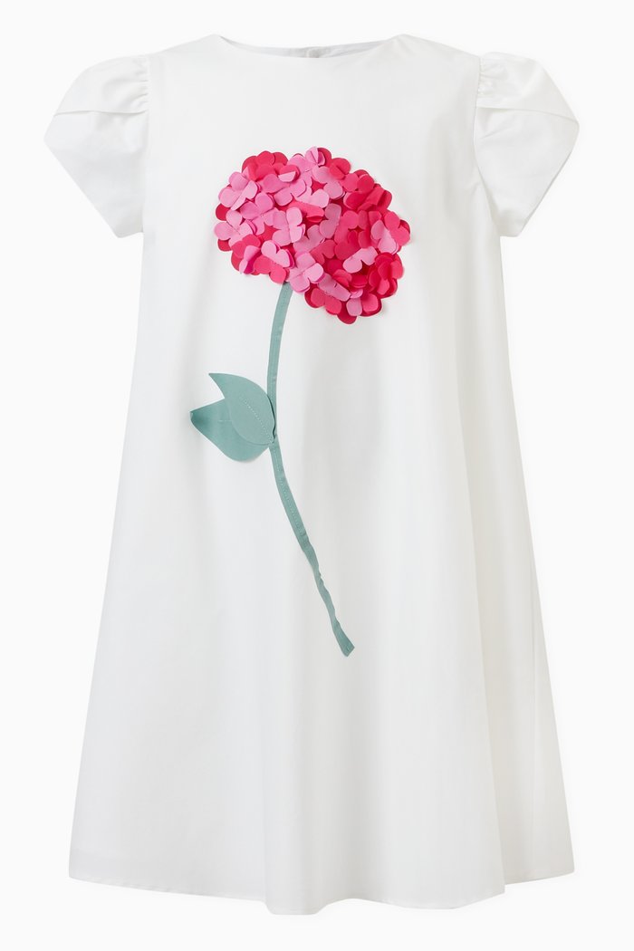 

Floral Appliqué A-line Dress in Cotton Stretch, White