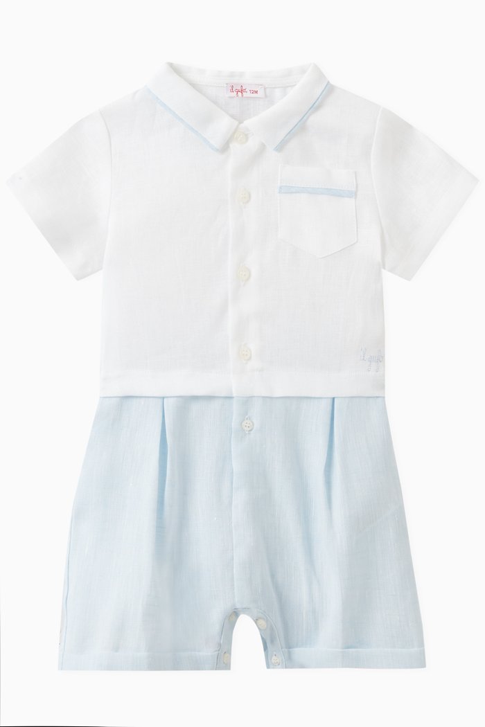 

Polo Romper Suit in Linen, Blue