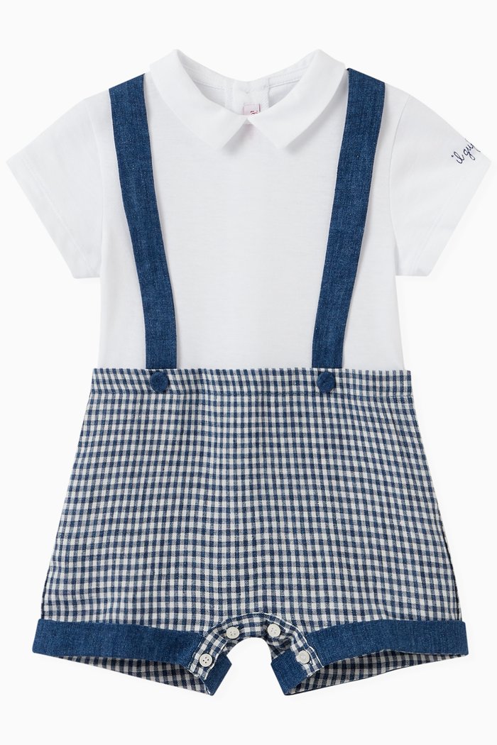 

Romper in Chequered Linen, Blue