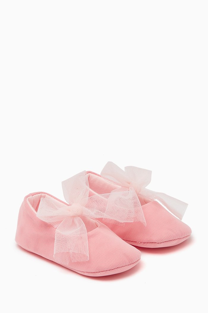 

Bow Baby Booties in Tulle Mesh, Pink