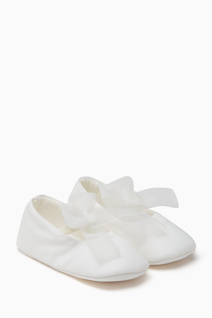 

Bow Baby Booties in Tulle Mesh, White