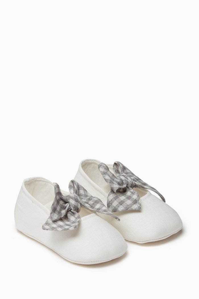 

Check Bow Baby Booties in Fabric, Grey