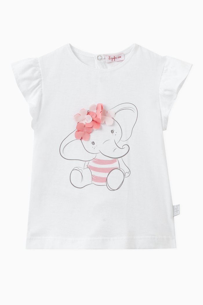 

Elephant Print T-shirt in Cotton Jersey, White