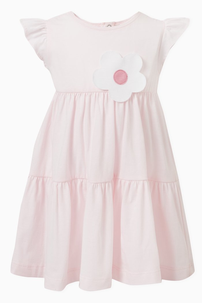 

Flower Appliqué Tiered Dress in Cotton, Pink