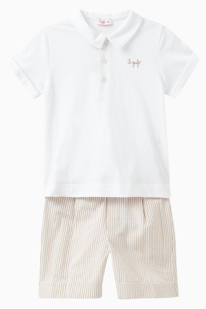 

Logo-embroidered Two-piece Set in Cotton, Neutral