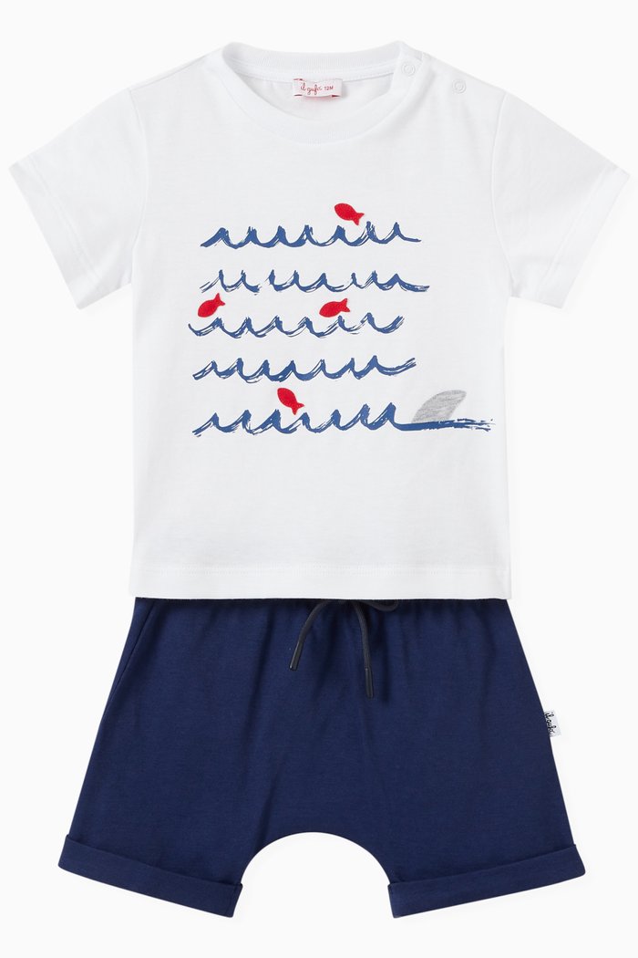 

Graphic Print T-shirt and Shorts, Set of Two, Blue