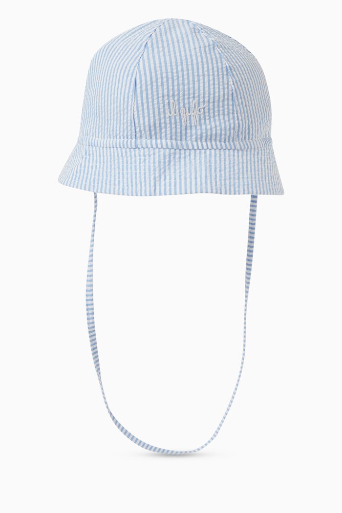 

Striped Bucket Hat in Cotton, Blue